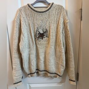 Shenandoah Vintage Cream Deer Buck Sweater Men's Knit USA Grandpacore Size M